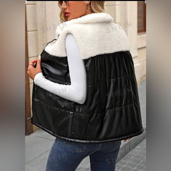 NWOT SZ XL FAUX VEGAN LEATHER SHERPA VEST - Picture 3 of 4